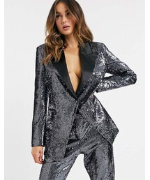 Asos Design ASOS DESIGN suit blazer in silver sequin and contrast collar