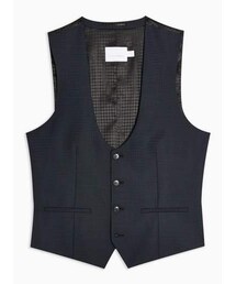 Topman Mens Premium Navy Gingham Check Skinny Fit Suit Vest