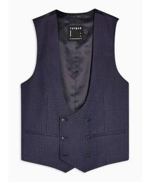 Topman Mens Navy Check Double Breasted Skinny Fit Suit Waistcoat