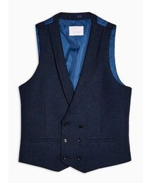 Topman Mens Heritage Blue Herringbone Double Breasted Skinny Fit Suit Vest