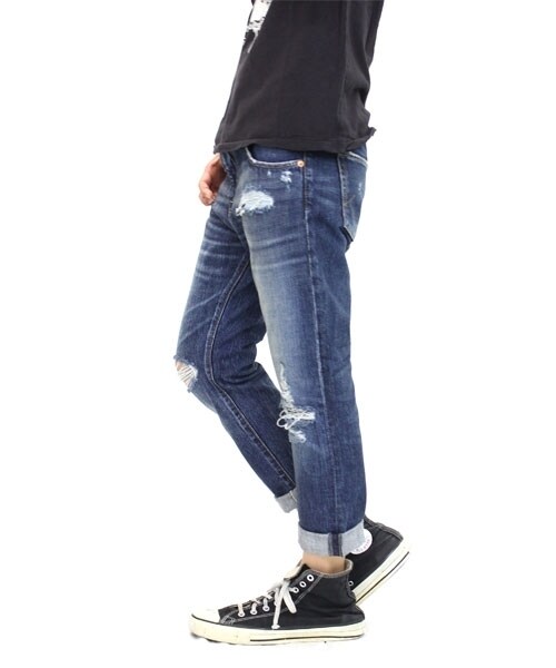 RNA（アールエヌエー）の「ダメージ９分丈スリム（パンツ・レディース・ブラックold加工/インディゴold加工・S/M）」の3枚目の写真