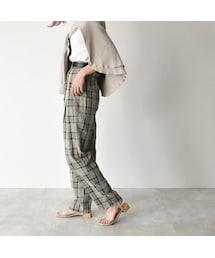 Lavish Gate | nh-bottoms-02060　チェック　セミワイド タック テーパード パンツ 　ピスタチオ(スラックス)