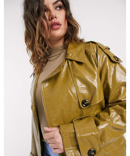 エイソス (ASOS Curve) レディース レインコート アウター Curve Rubberised Rain Parka Coat In Mushroom (ライトベージュ) エイソス レディース ジャケット・ブルゾン アウター ASOS DESIGN