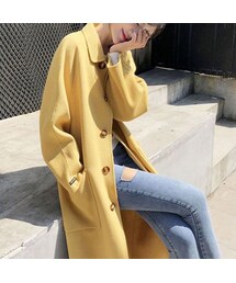 no brand（ノーブランド）の「スプリングカラーロングコート・イエロー