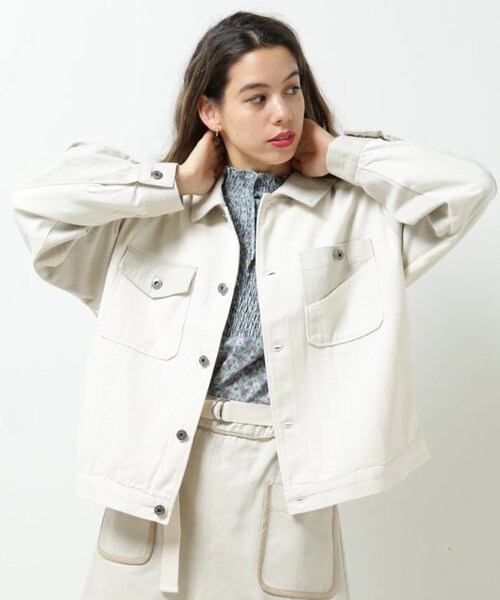 DOUBLE NAME(ダブルネーム)の「微配色異素材ブルゾン(ジャケット/アウター・レディース・ピンク/ベージュ/生成・FREE)」の3枚目の写真