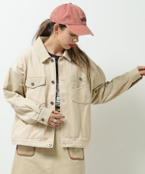 DOUBLE NAME(ダブルネーム)の「微配色異素材ブルゾン(ジャケット/アウター・レディース・ピンク/ベージュ/生成・FREE)」の14枚目の写真