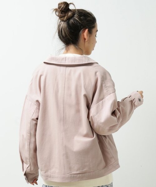 DOUBLE NAME(ダブルネーム)の「微配色異素材ブルゾン(ジャケット/アウター・レディース・ピンク/ベージュ/生成・FREE)」の4枚目の写真