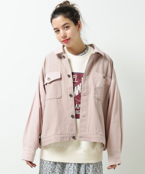 DOUBLE NAME(ダブルネーム)の「微配色異素材ブルゾン(ジャケット/アウター・レディース・ピンク/ベージュ/生成・FREE)」の1枚目の写真