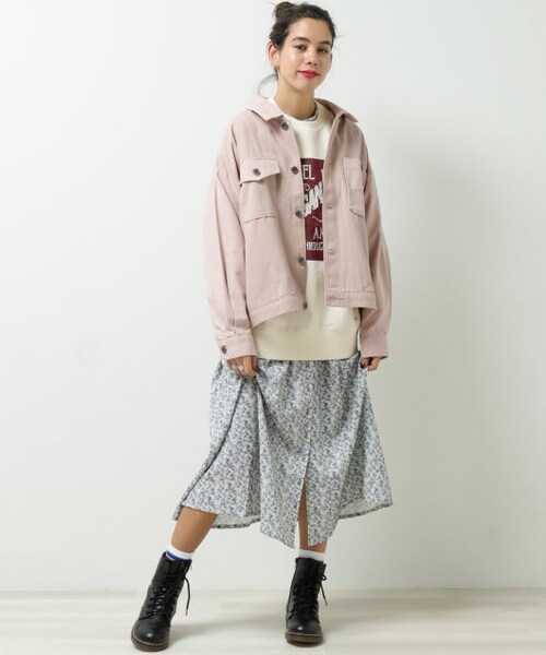 DOUBLE NAME(ダブルネーム)の「微配色異素材ブルゾン(ジャケット/アウター・レディース・ピンク/ベージュ/生成・FREE)」の5枚目の写真