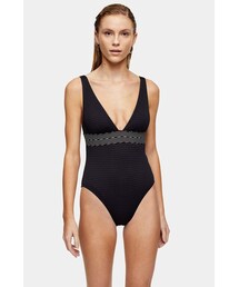 Topshop Black Shirred Elastic Swimsuit