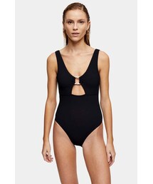 Topshop Black Crinkle Ring Cut Out Swimsuit