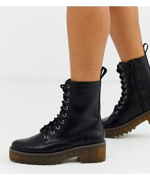 MONKI | Monki lace up faux leather lace up boots in black (ブーツ)