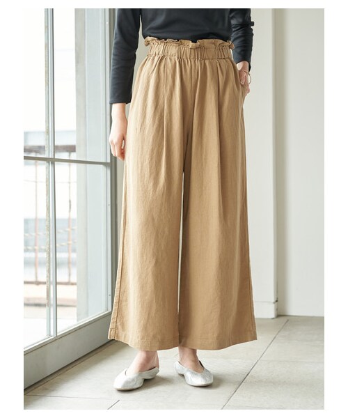 earth music&ecology（アースミュージックアンドエコロジー）の「フレンチリネンブレンドワイドパンツ（パンツ・ブラック/ダークピンク/ベージュ/キャメル/ミント/サックスブルー/グレンチェック/チェックベージュ・F）」の9枚目の写真