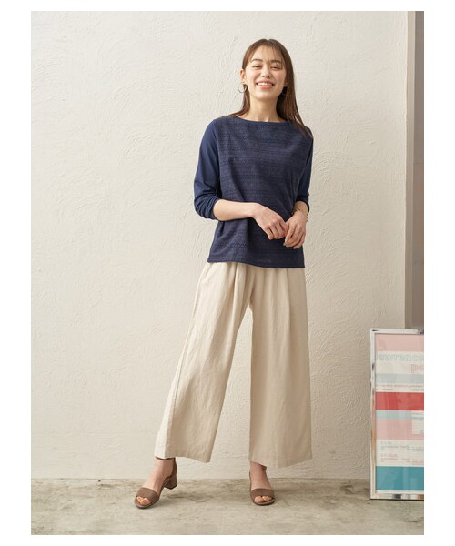 earth music&ecology（アースミュージックアンドエコロジー）の「フレンチリネンブレンドワイドパンツ（パンツ・ブラック/ダークピンク/ベージュ/キャメル/ミント/サックスブルー/グレンチェック/チェックベージュ・F）」の3枚目の写真