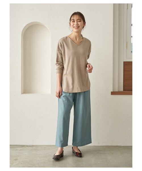 earth music&ecology（アースミュージックアンドエコロジー）の「フレンチリネンブレンドワイドパンツ（パンツ・ブラック/ダークピンク/ベージュ/キャメル/ミント/サックスブルー/グレンチェック/チェックベージュ・F）」の11枚目の写真