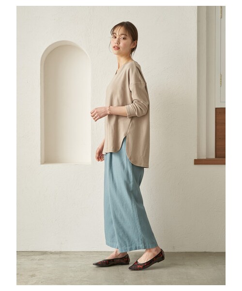 earth music&ecology（アースミュージックアンドエコロジー）の「フレンチリネンブレンドワイドパンツ（パンツ・ブラック/ダークピンク/ベージュ/キャメル/ミント/サックスブルー/グレンチェック/チェックベージュ・F）」の12枚目の写真