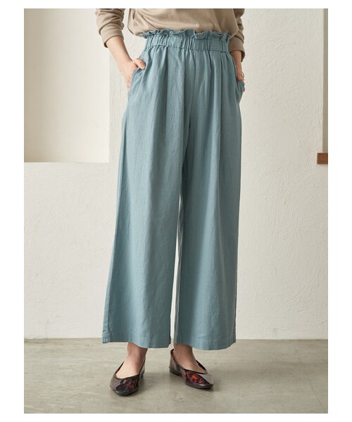 earth music&ecology（アースミュージックアンドエコロジー）の「フレンチリネンブレンドワイドパンツ（パンツ・ブラック/ダークピンク/ベージュ/キャメル/ミント/サックスブルー/グレンチェック/チェックベージュ・F）」の13枚目の写真