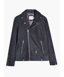 Topman Mens Grey Charcoal Suede Biker Jacket