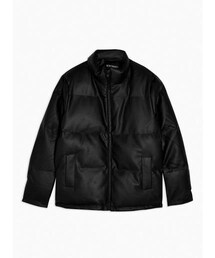 Topman Mens Black Faux Leather Puffer Jacket
