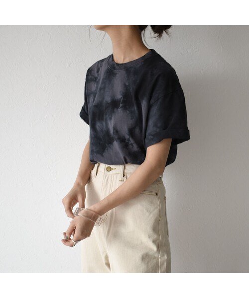 Lavish Gate(ラヴィッシュゲート)の「nh-tops-02150 タイダイ染 ボーイフレンドTシャツ ブラック(Tシャツ/カットソー・レディース・その他)」の1枚目の写真