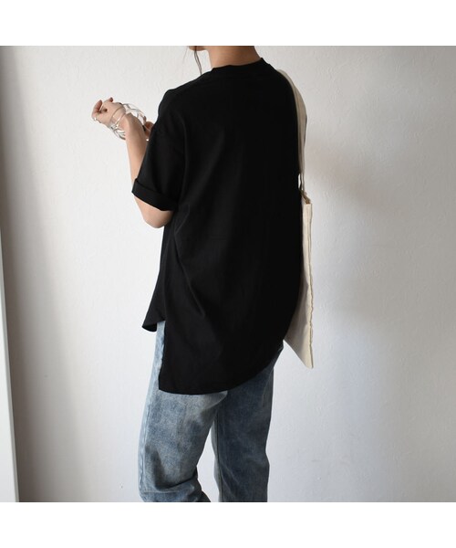 Lavish Gate（ラヴィッシュゲート）の「nh-tops-02151　オーガニックコットン　ステップドヘムＴシャツ　ホワイト　モカ　ブラック（Tシャツ/カットソー・レディース・その他）」の8枚目の写真