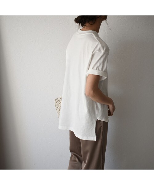 Lavish Gate（ラヴィッシュゲート）の「nh-tops-02151　オーガニックコットン　ステップドヘムＴシャツ　ホワイト　モカ　ブラック（Tシャツ/カットソー・レディース・その他）」の4枚目の写真