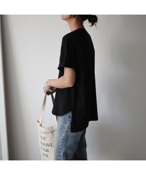 Lavish Gate（ラヴィッシュゲート）の「nh-tops-02151　オーガニックコットン　ステップドヘムＴシャツ　ホワイト　モカ　ブラック（Tシャツ/カットソー・レディース・その他）」の7枚目の写真