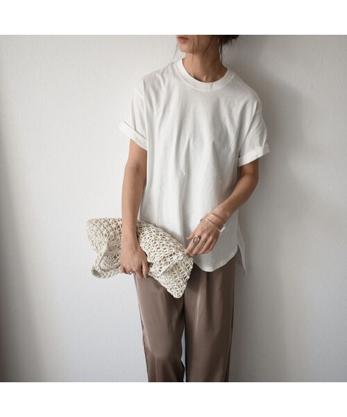 Lavish Gate（ラヴィッシュゲート）の「nh-tops-02151　オーガニックコットン　ステップドヘムＴシャツ　ホワイト　モカ　ブラック（Tシャツ/カットソー・レディース・その他）」の6枚目の写真