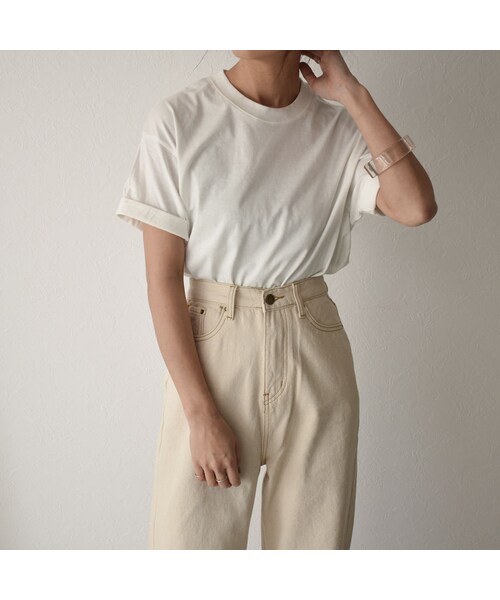 Lavish Gate（ラヴィッシュゲート）の「nh-tops-02151　オーガニックコットン　ステップドヘムＴシャツ　ホワイト　モカ　ブラック（Tシャツ/カットソー・レディース・その他）」の13枚目の写真