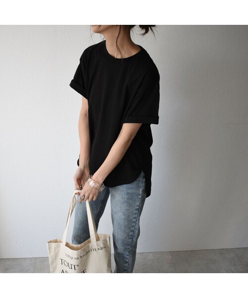 Lavish Gate（ラヴィッシュゲート）の「nh-tops-02151　オーガニックコットン　ステップドヘムＴシャツ　ホワイト　モカ　ブラック（Tシャツ/カットソー・レディース・その他）」の10枚目の写真