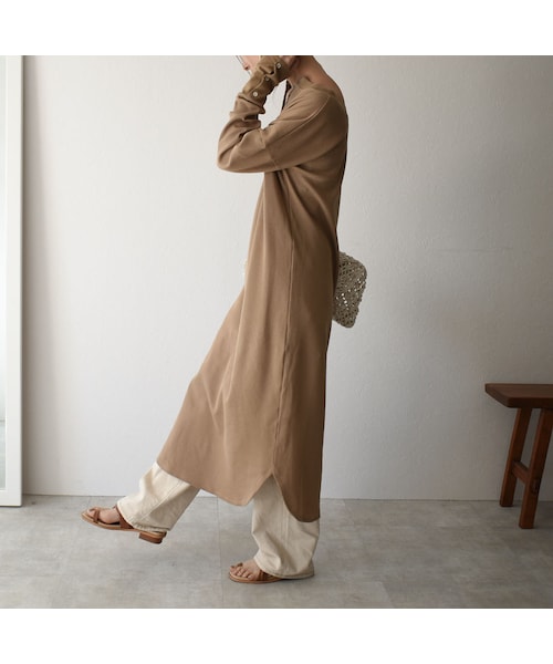 Lavish Gate(ラヴィッシュゲート)の「onepiece-04014 日本製 ホックデザイン 2wayサーマル ワンピース エクリュ モカ(ワンピース・レディース・その他)」の3枚目の写真