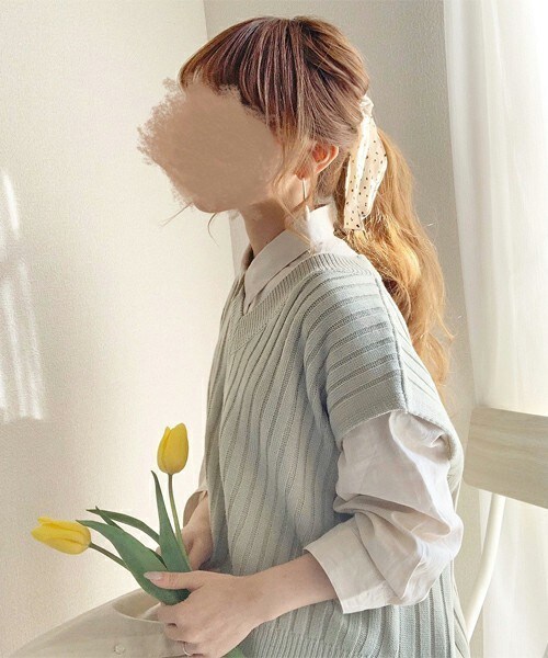 chocomee（チョコミー）の「ワイドリブベスト（ベスト・レディース・グリーン/ホワイト/ベージュ・FREE）」の1枚目の写真