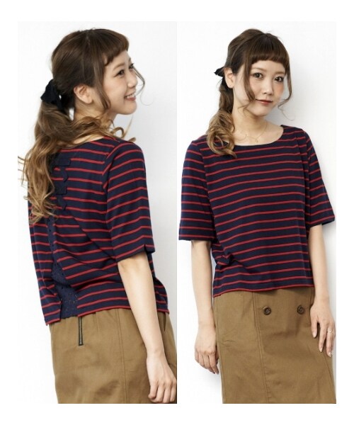 MAJESTIC LEGON(マジェスティックレゴン)の「☆J7分袖後ろリボンPO(トップス・レディース・グリーン柄/アイボリー柄/レッド柄/ネイビー柄・Free)」の12枚目の写真