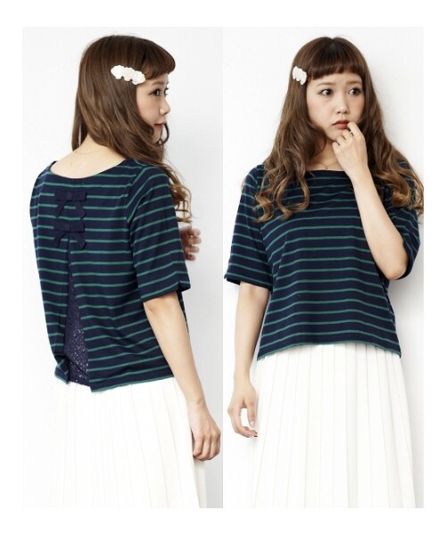 MAJESTIC LEGON(マジェスティックレゴン)の「☆J7分袖後ろリボンPO(トップス・レディース・グリーン柄/アイボリー柄/レッド柄/ネイビー柄・Free)」の10枚目の写真