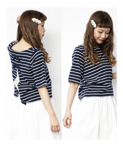 MAJESTIC LEGON(マジェスティックレゴン)の「☆J7分袖後ろリボンPO(トップス・レディース・グリーン柄/アイボリー柄/レッド柄/ネイビー柄・Free)」の13枚目の写真