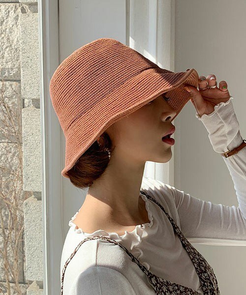 DHOLIC（ディーホリック）の「リネン混ワイヤーバケットハット（ハット・レディース・ホワイト/ブラウン/ベージュ/ピンク/オレンジ/グリーン/ブラック・FREE）」の3枚目の写真