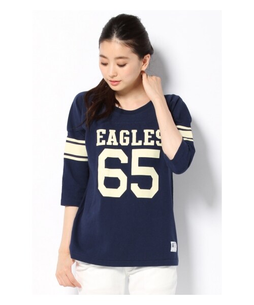 Champion（チャンピオン）の「CHAMPION 3/4スリーブフットボールTシャツ（カットソー・Ｔシャツ・レディース・ホワイト/ネイビー・フリー）」の2枚目の写真