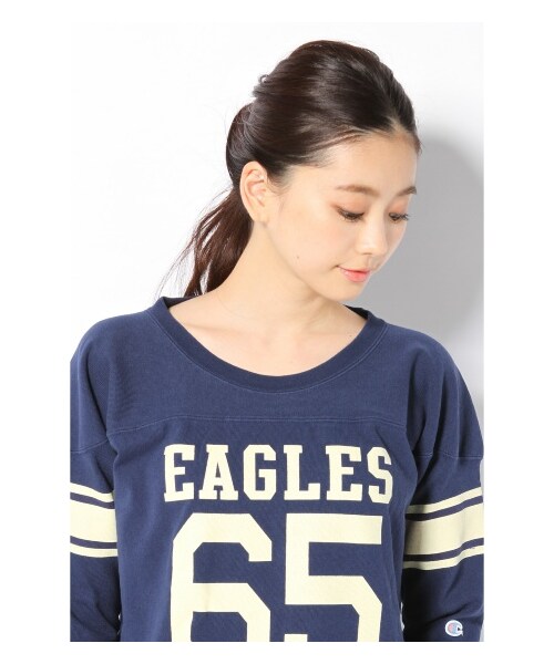 Champion（チャンピオン）の「CHAMPION 3/4スリーブフットボールTシャツ（カットソー・Ｔシャツ・レディース・ホワイト/ネイビー・フリー）」の6枚目の写真