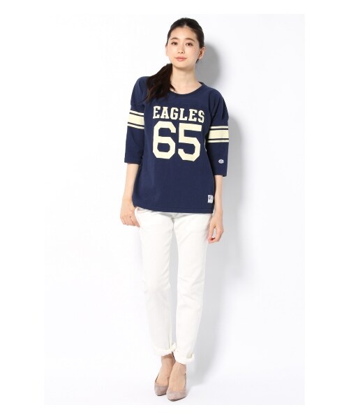 Champion（チャンピオン）の「CHAMPION 3/4スリーブフットボールTシャツ（カットソー・Ｔシャツ・レディース・ホワイト/ネイビー・フリー）」の3枚目の写真