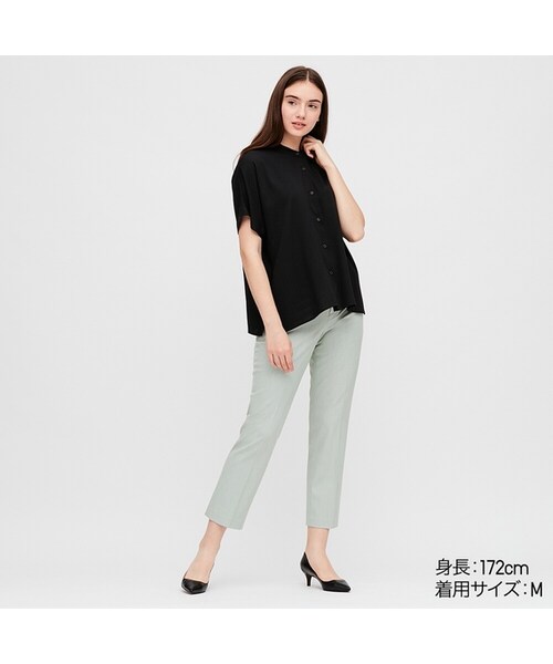 UNIQLO（ユニクロ）の「レーヨンスタンドカラーブラウス（半袖）（シャツ/ブラウス・レディース・NAVY 69/LIGHT GREEN 50/NATURAL 30/WHITE 00/BLACK 09/LIGHT PURPLE 70/PINK 12・XL/3XL/S/XS/XXL/L/M）」の3枚目の写真