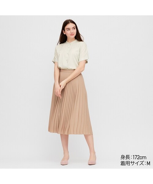 UNIQLO（ユニクロ）の「レーヨンスタンドカラーブラウス（半袖）（シャツ/ブラウス・レディース・NAVY 69/LIGHT GREEN 50/NATURAL 30/WHITE 00/BLACK 09/LIGHT PURPLE 70/PINK 12・XL/3XL/S/XS/XXL/L/M）」の5枚目の写真
