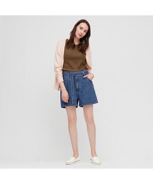 UNIQLO（ユニクロ）の「ハイライズベルテッドデニムショートパンツ（その他パンツ・レディース・BLUE 64/BLUE 66/OFF WHITE 01・29/36/25/32/27/21/30/26/34/22/28/24/23）」の3枚目の写真
