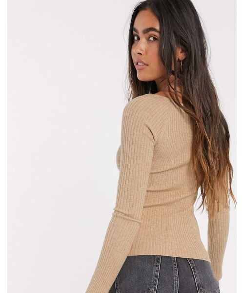 asos（エイソス）の「Asos Design ASOS DESIGN v neck ribbed sweater（ニット/セーター・レディース・Gray・0/2/4/6/8/10/12/14）」の2枚目の写真