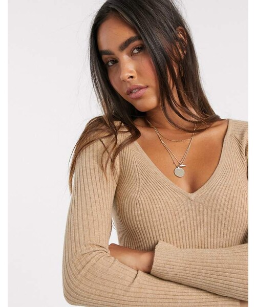 asos（エイソス）の「Asos Design ASOS DESIGN v neck ribbed sweater（ニット/セーター・レディース・Gray・0/2/4/6/8/10/12/14）」の4枚目の写真