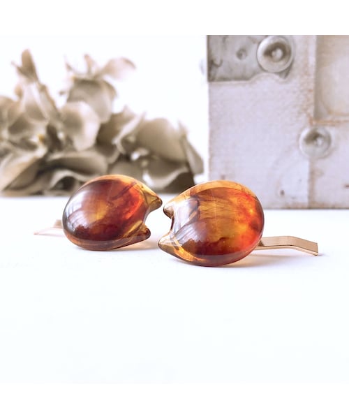 ポイント花 べっ甲柄 にゃんこ ヘアゴム 単品】子供用 ヘアゴム