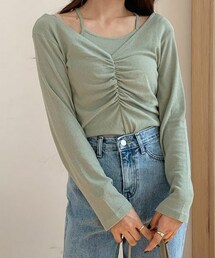 DHOLIC | ギャザーTシャツ＆スリーブレスSET(アンサンブル)