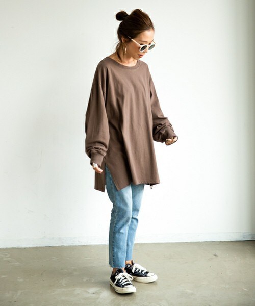 Auntie Rosa Holiday（アンティローザホリデー）の「7ozコットン/ルーズロンT（Tシャツ/カットソー・レディース・ブラック/ホワイト/グレー/ブラウン/ベージュ/レッド・FREE）」の4枚目の写真