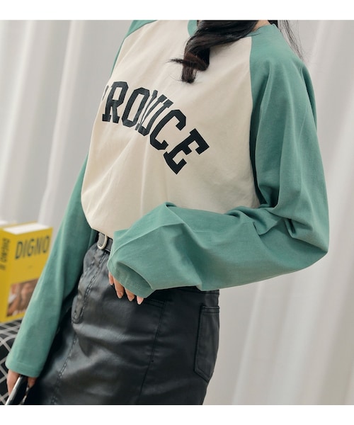 HOTPING（ホッピン）の「PRODUCEプリントラグランTシャツ（Tシャツ/カットソー・レディース・Brown/Black/Green・フリーサイズ）」の3枚目の写真