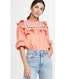 Runway Marc Jacobs Jersey T-Shirt With Lace Trim & Ruffle