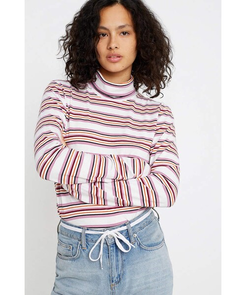 URBAN OUTFITTERS(アーバンアウトフィッターズ)の「Urban Outfitters UO Striped Mock Neck Top(トップス・レディース・Purple・XS)」の1枚目の写真